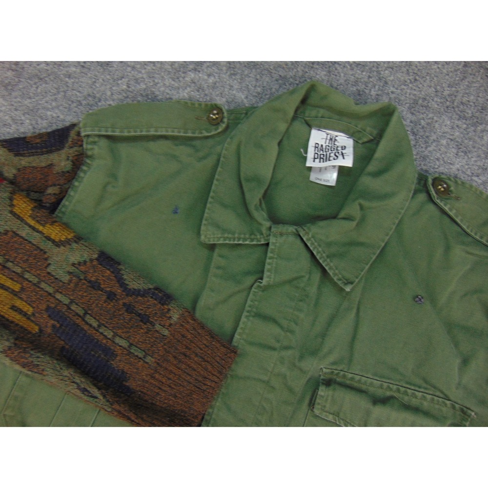 The Ragged Priest Jacket Mens One Size Green Geometric Knit Sleeve Military Core